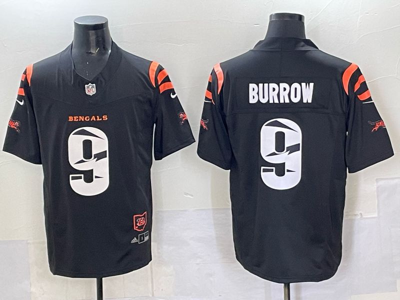 Men 2025 Cincinnati Bengals #9 Burrow Black Throwback Nike Limited NFL Jersey style 01->cincinnati bengals->NFL Jersey